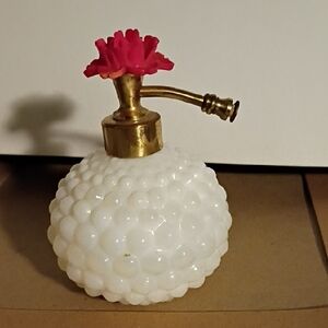 Vintage White Perfume Atomizer with Red Flower